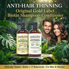 PURA D'OR shampoo pump close-up highlighting easy dispensing