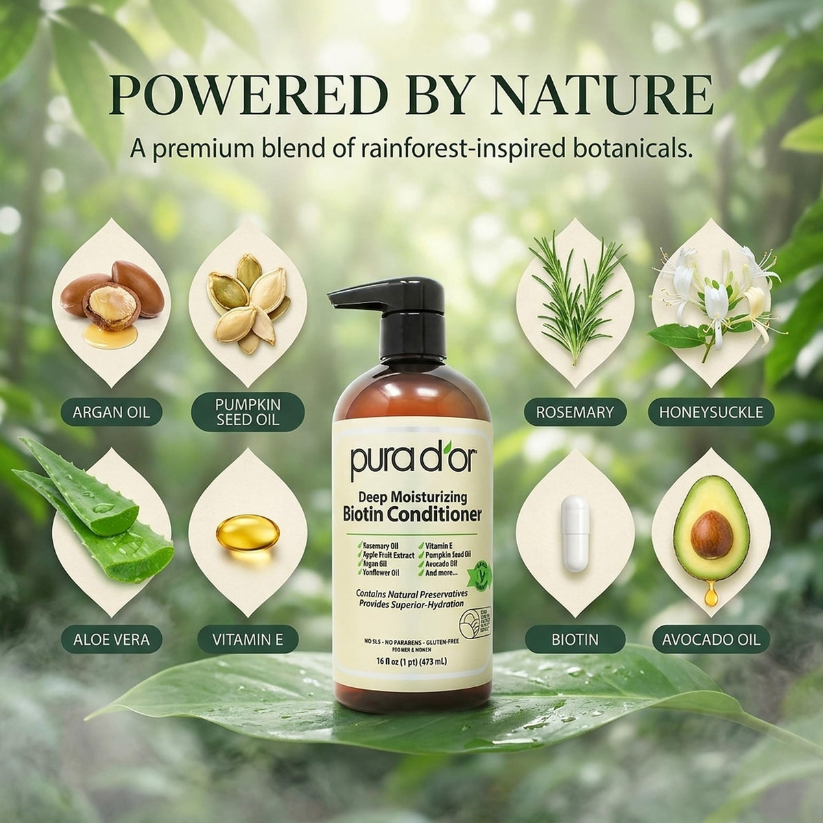 PURA D'OR creamy conditioner texture showing rich moisturizing feel