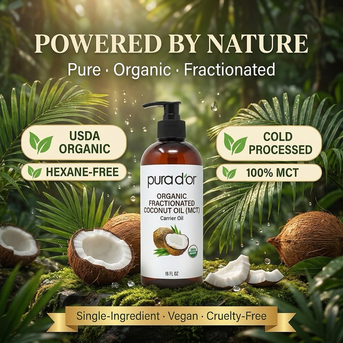 PURA D'OR drop of oil on skin showing fast absorption and non-greasy finish