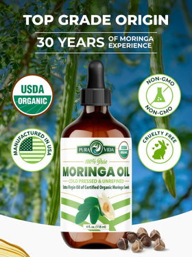 PURA VIDA MORINGA close-up texture of oil showing light absorbency benefit