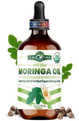 PURA VIDA MORINGA front label showing USDA badge and single-origin quality