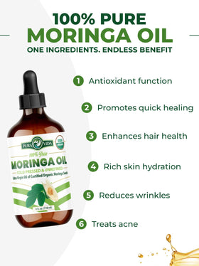 PURA VIDA MORINGA pipette pouring oil highlighting cold-pressed purity