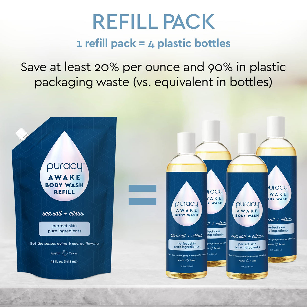 puracy awake texture suds on hand demonstrating gentle lather and moisturizing feel