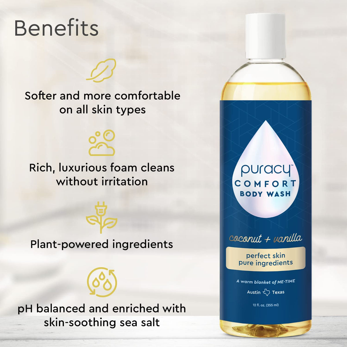 Puracy pump close-up highlighting easy dispensing and spill reduction
