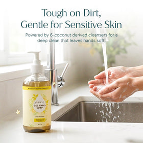 Puracy bottle label detail highlighting ingredients and gentle formulation benefits