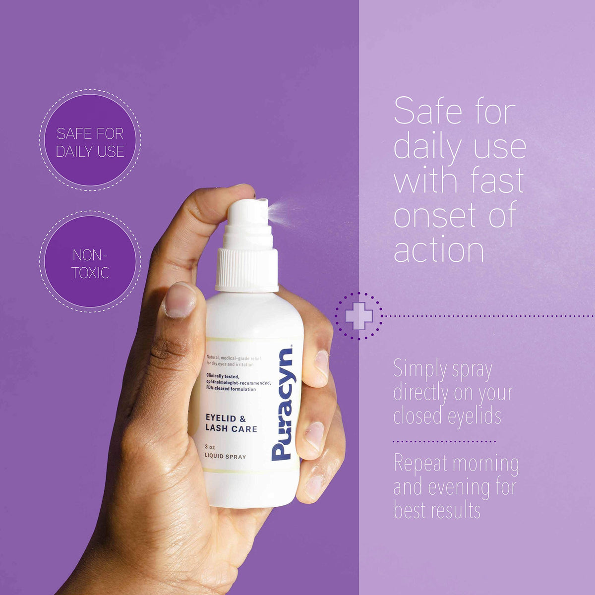 Puracyn bottle on bathroom counter supporting daily routine