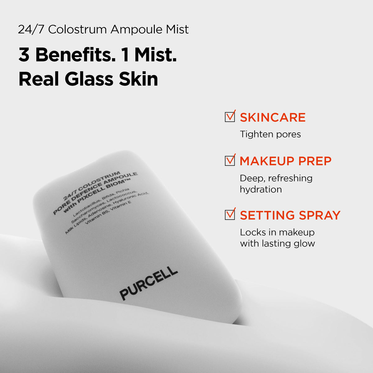 PURCELL spray close-up demonstrating fine mist for even application benefit