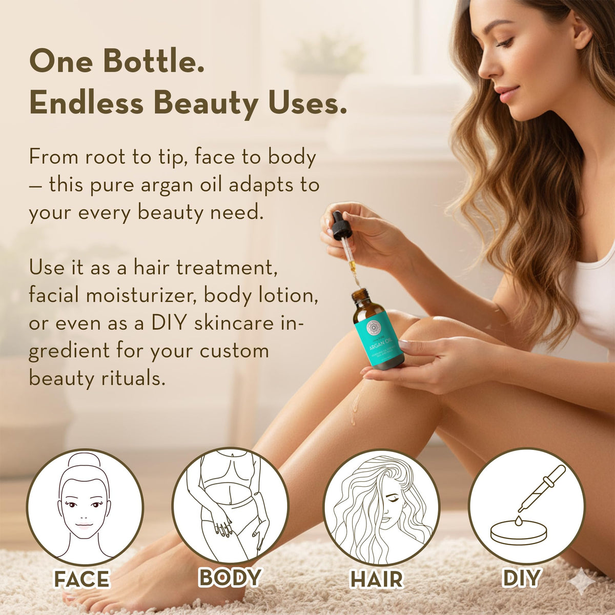 Pure Argan Oil texture close-up revealing light, non-greasy finish and absorption