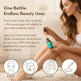Pure Argan Oil texture close-up revealing light, non-greasy finish and absorption