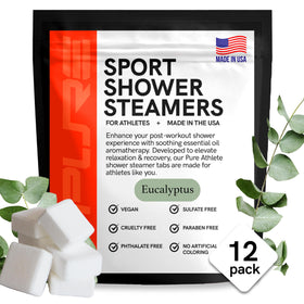 Pure Athlete front packaging showing eucalyptus steamers and gift-ready design