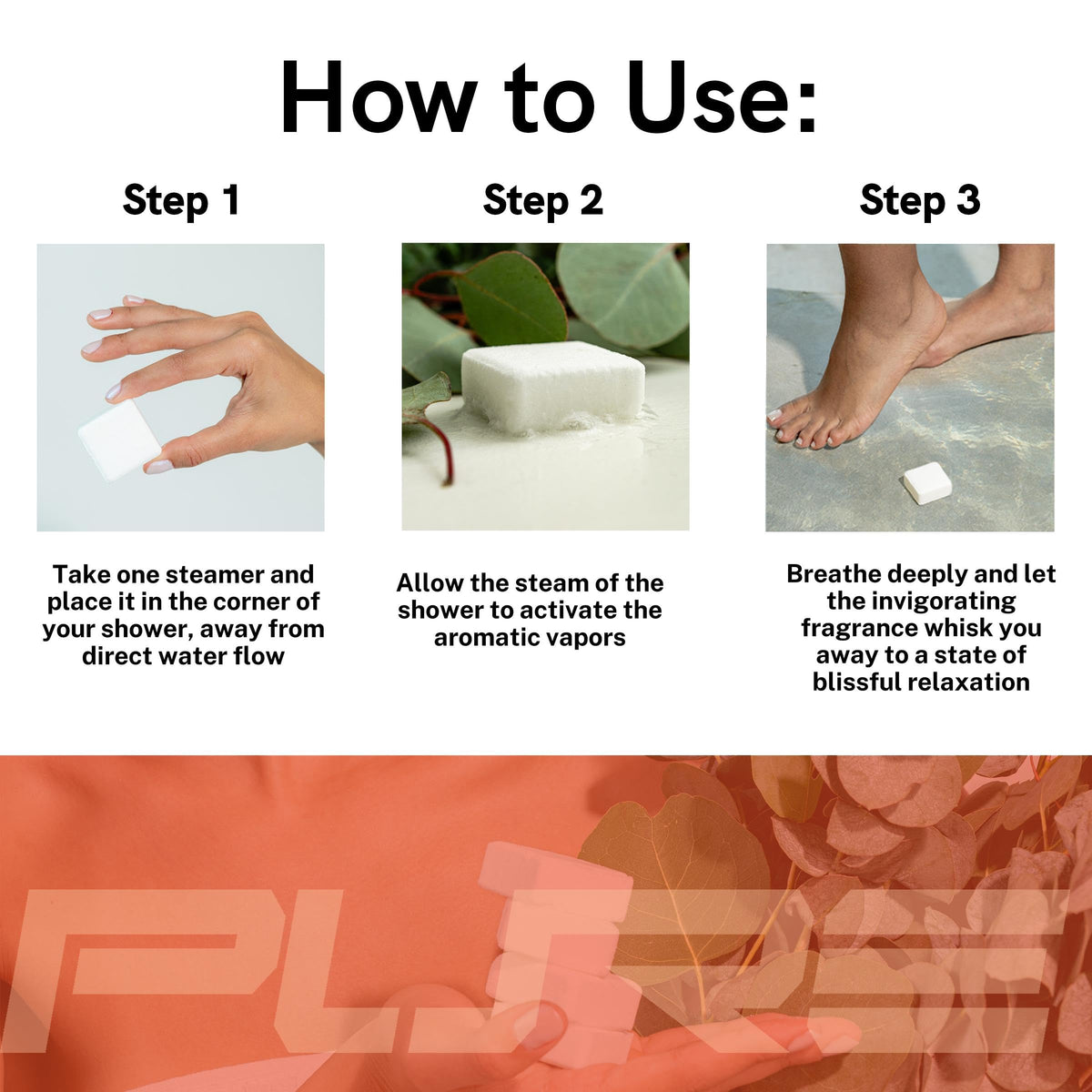 Pure Athlete steamer on shower shelf releasing eucalyptus scent for recovery