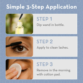Pure Body Naturals applying oil to eyelashes with wand for neat, targeted conditioning