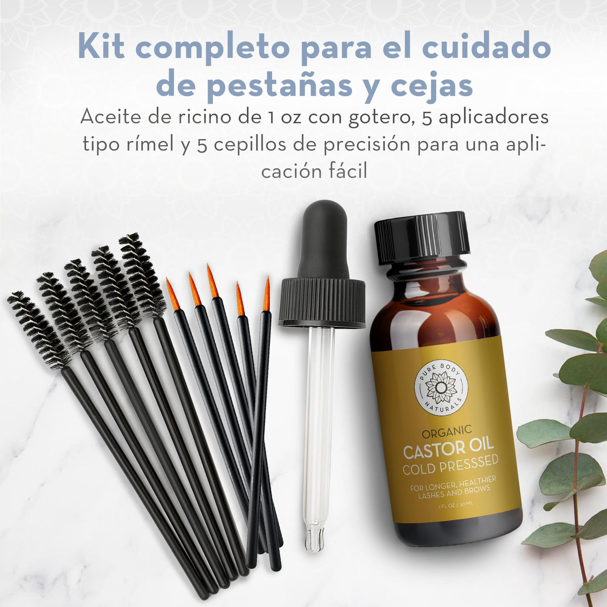 Pure Body Naturals applicators set with lash wands and brow brushes for targeted application
