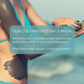 Pure Body Naturals label and ingredient panel emphasizing Dead Sea mud and clean formulation