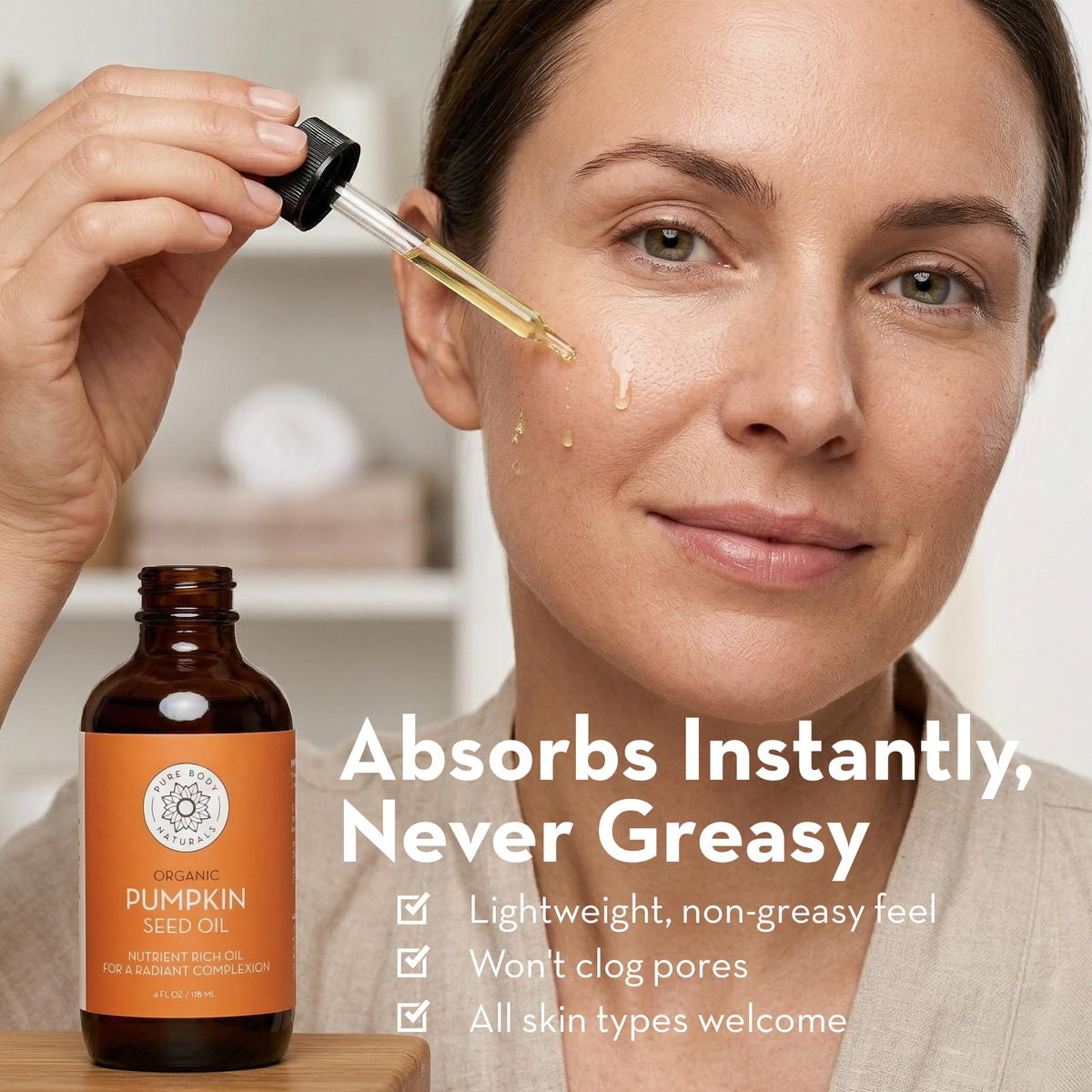 Pure Body Naturals dropper releasing oil for precise application benefit