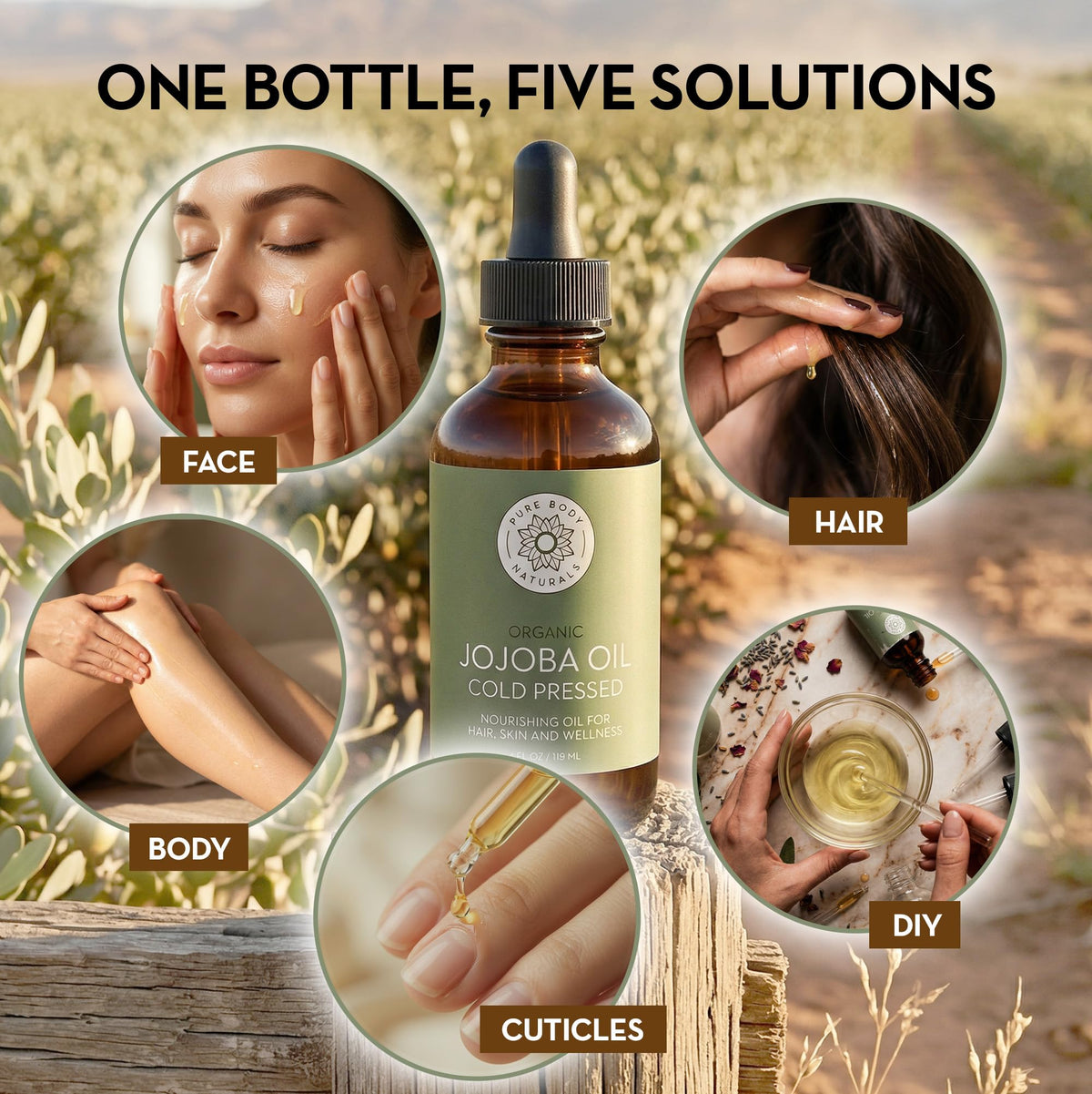 Pure Body Naturals jojoba oil on cuticles to nourish nails and soften skin