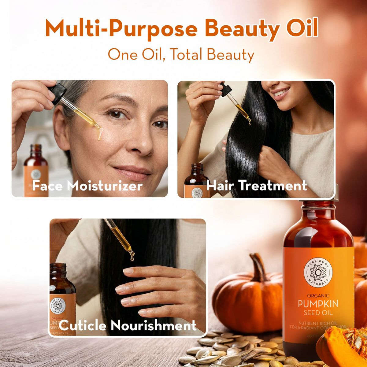 Pure Body Naturals next to common item showing 4 fl oz scale advantage