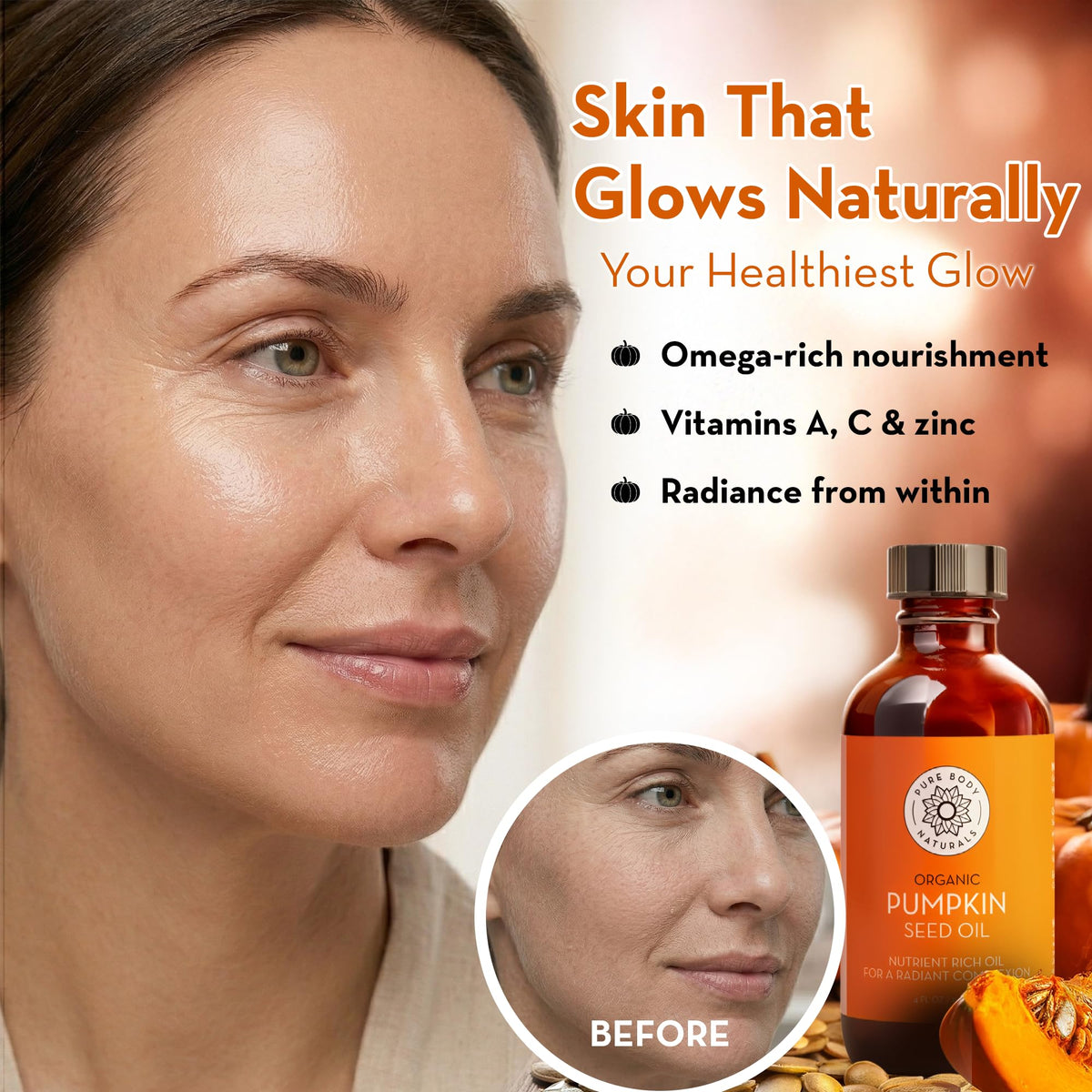 Pure Body Naturals oil texture close-up illustrating fast absorption