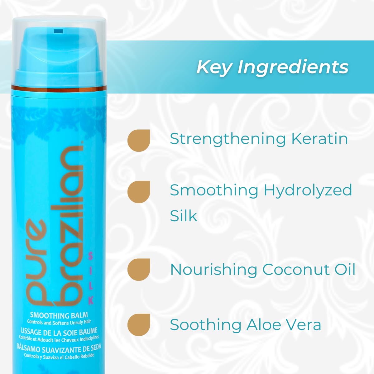 Pure Brazilian balm applied to damp hair, shows frizz control and improved manageability