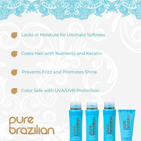 Pure Brazilian anti-frizz shampoo close-up texture demonstrating gentle, salt-free lather