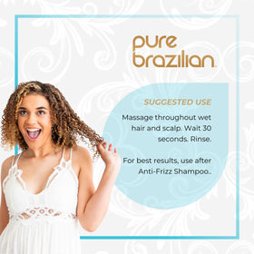 Pure Brazilian conditioner placed in bathroom for salon-at-home routine