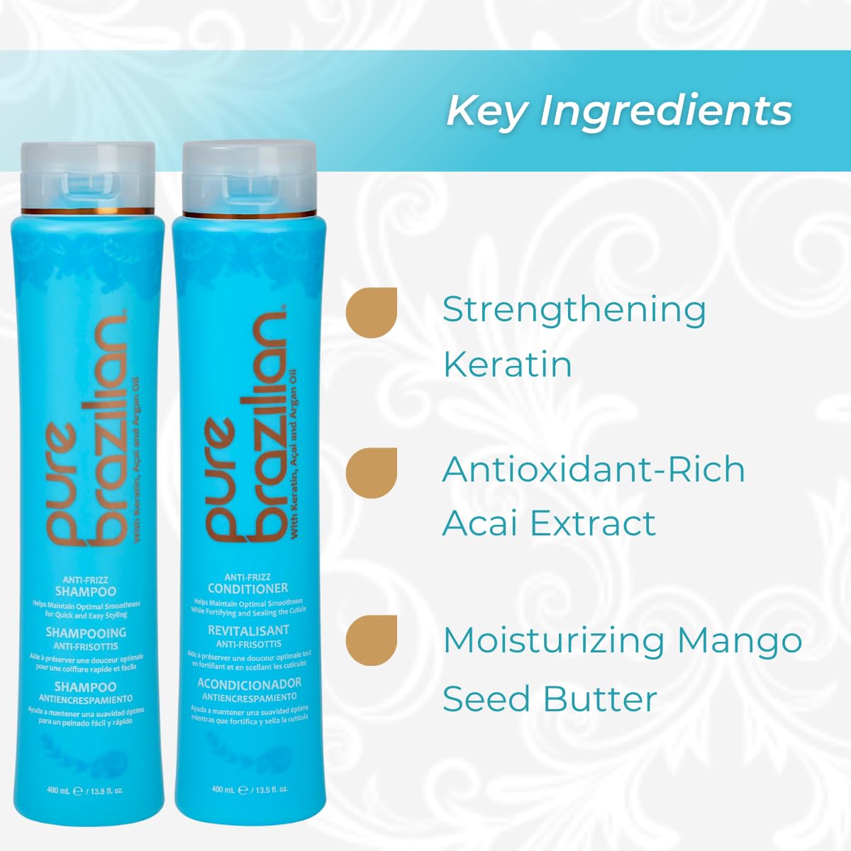 Pure Brazilian conditioner being poured to show creamy, nourishing consistency