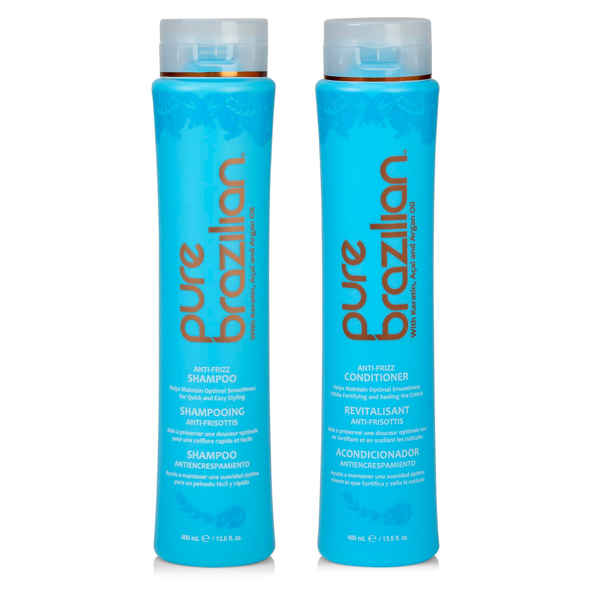 Pure Brazilian front packaging showing both 13.5 oz bottles and benefits