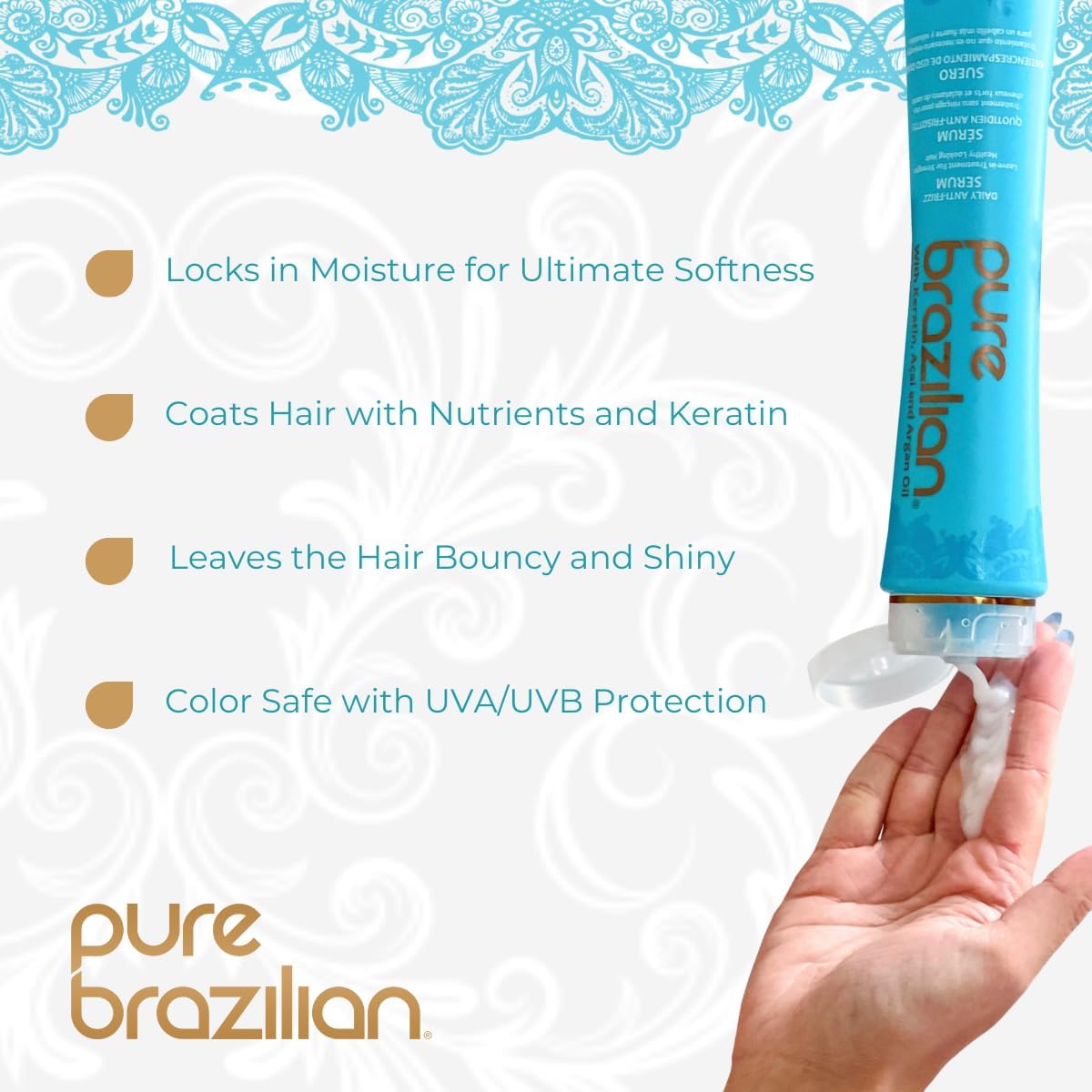 Pure Brazilian pump dispensing serum texture for easy application and lightweight feel
