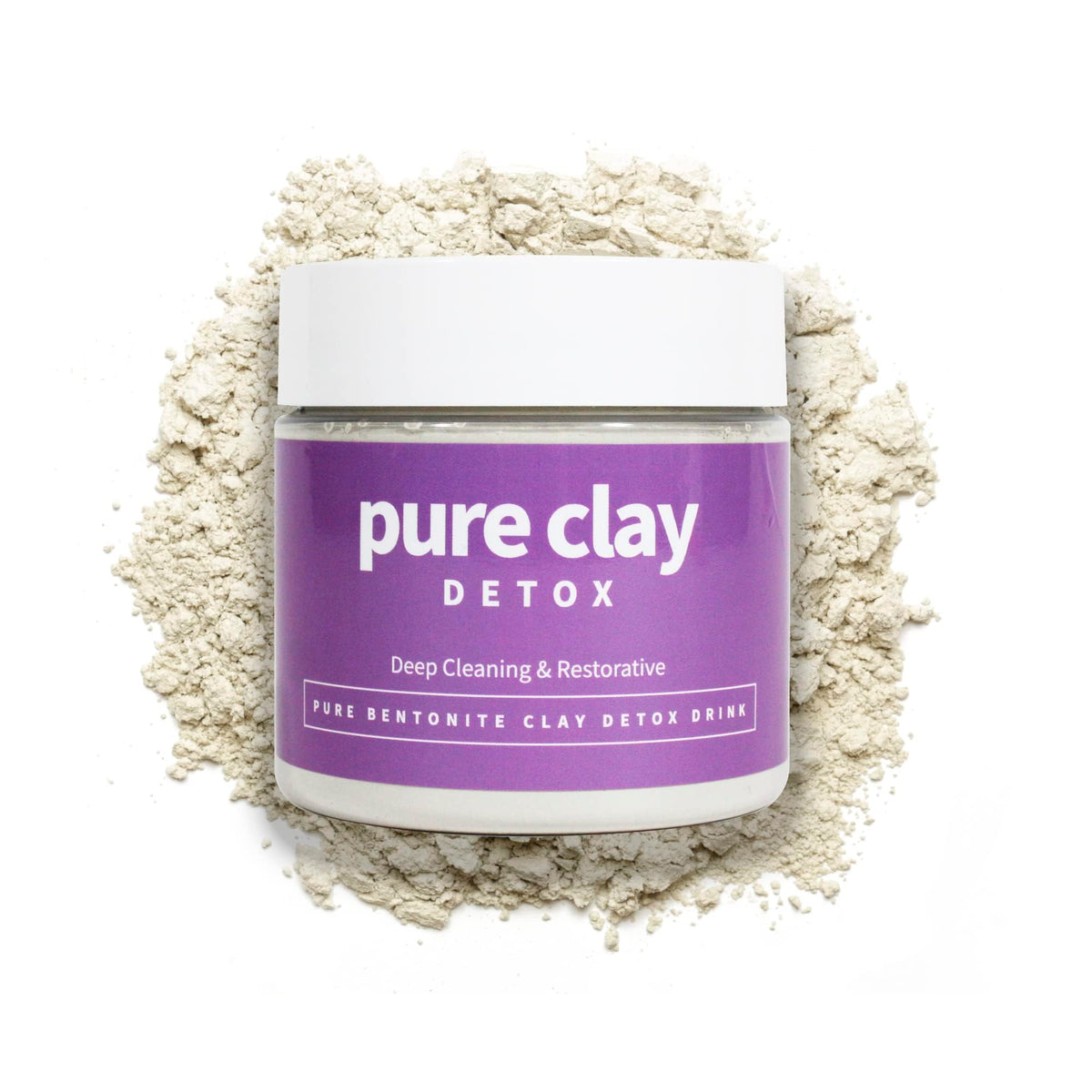 PURE CLAY front jar label showing product and purity benefits