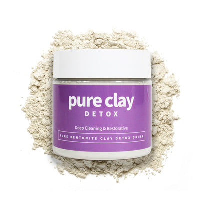 PURE CLAY front jar label showing product and purity benefits