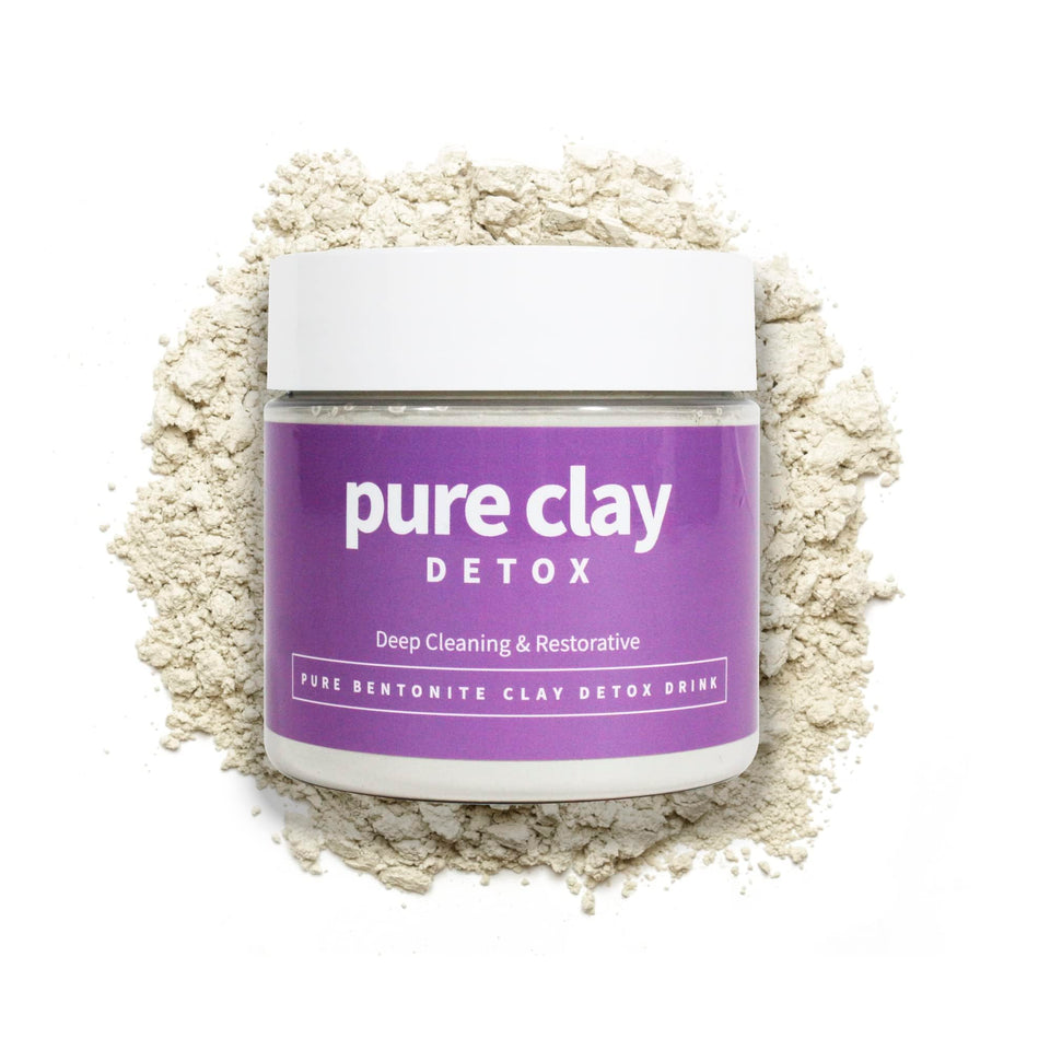 PURE CLAY front jar label showing product and purity benefits