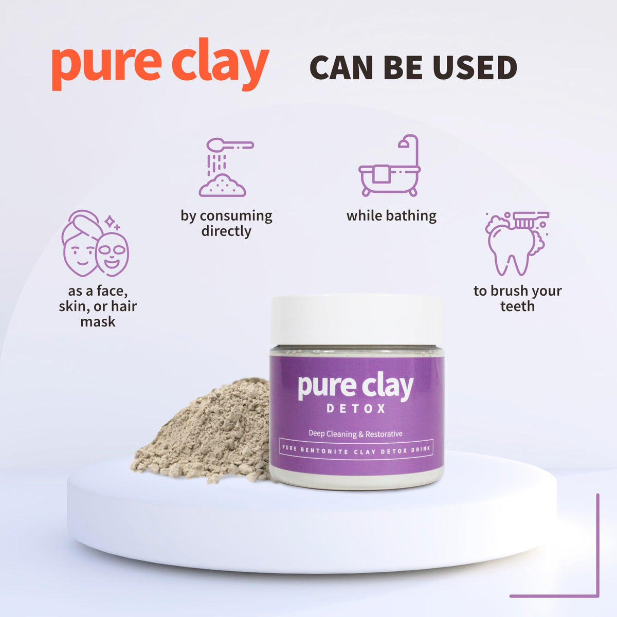 PURE CLAY powder texture close-up demonstrating ultra-fine consistency
