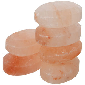 Pure Himalayan Salt Works front pack shot showing six pink oval stones, professional supply benefit