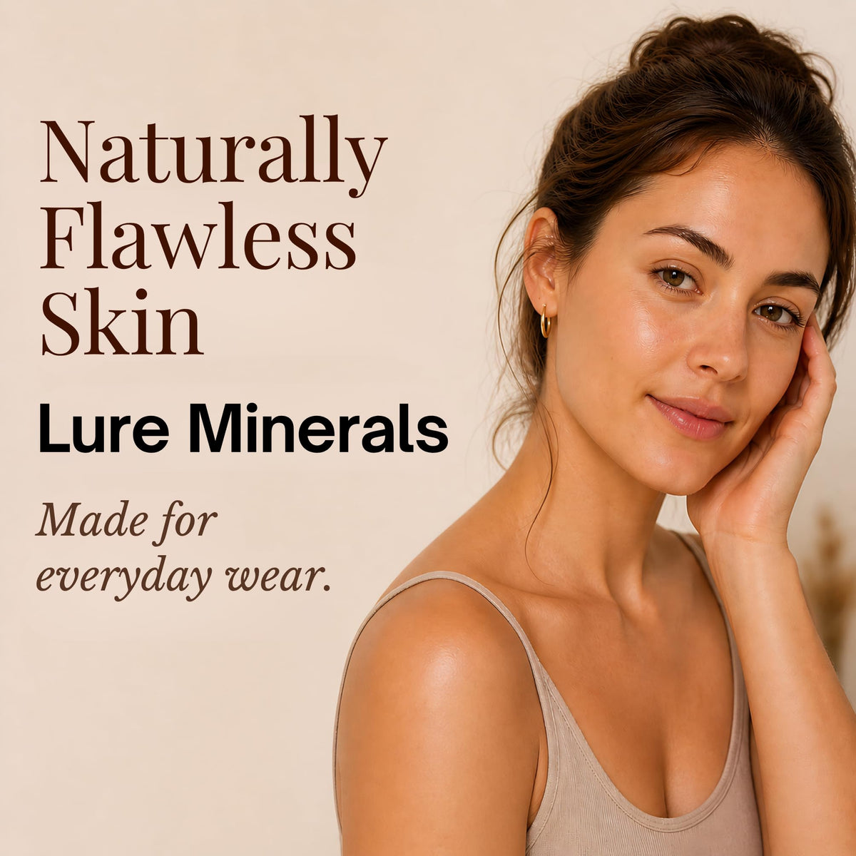 Model wearing Pure Minerals bronzer for natural, warm complexion benefit