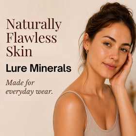 Model wearing Pure Minerals bronzer for natural, warm complexion benefit
