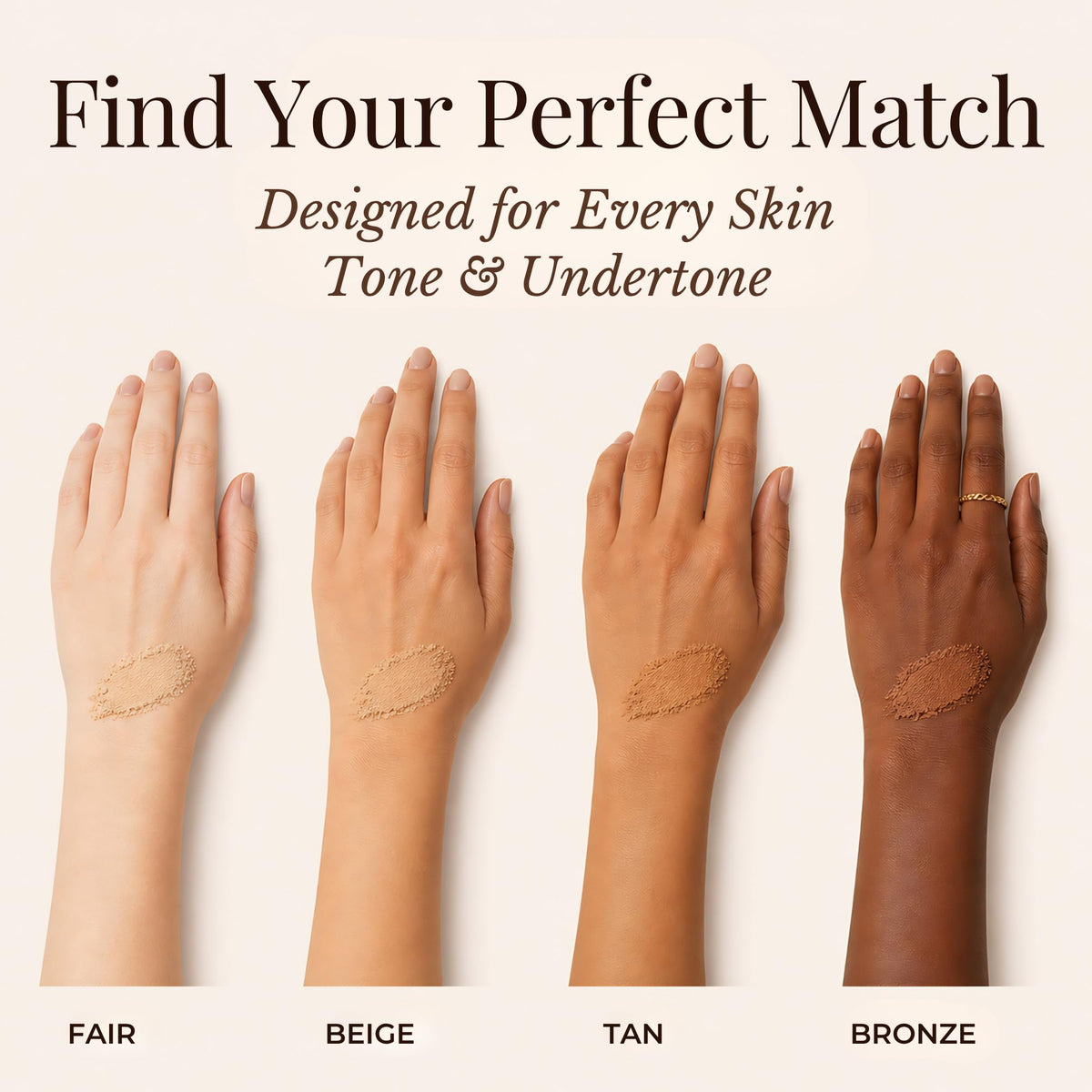 Pure Minerals bronzer blended into foundation to show customizable finish