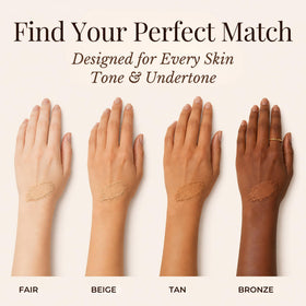 Pure Minerals bronzer blended into foundation to show customizable finish