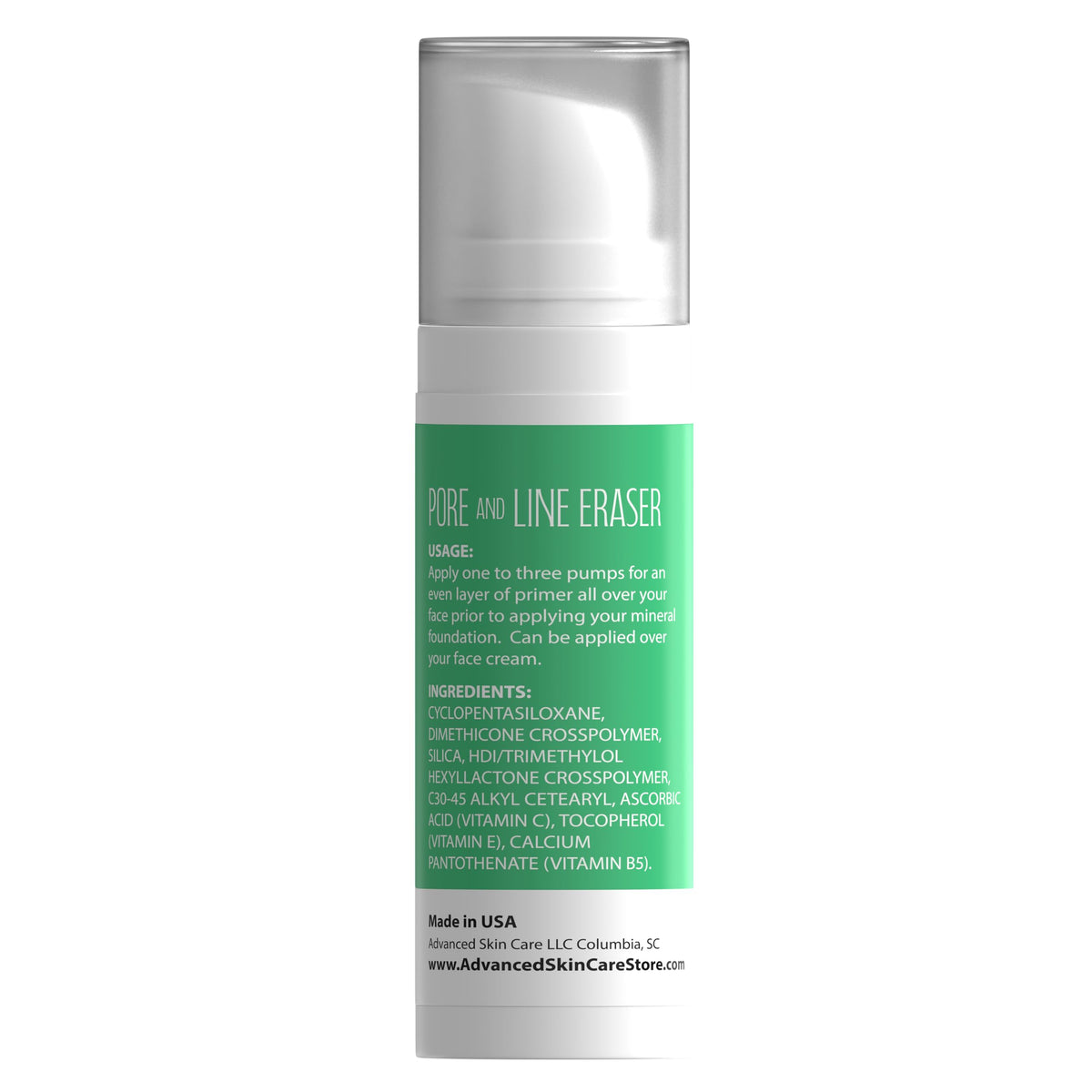 Pure Minerals primer next to a ruler showing compact 1 oz size for travel