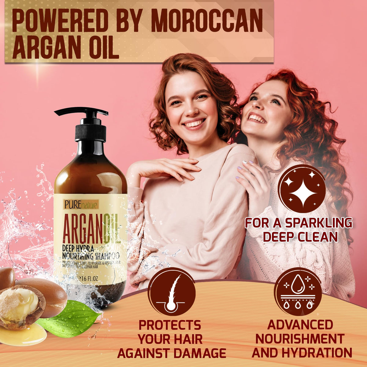 Pure Nature Lux Spa close-up of Moroccan argan oil ingredient nourishing hair