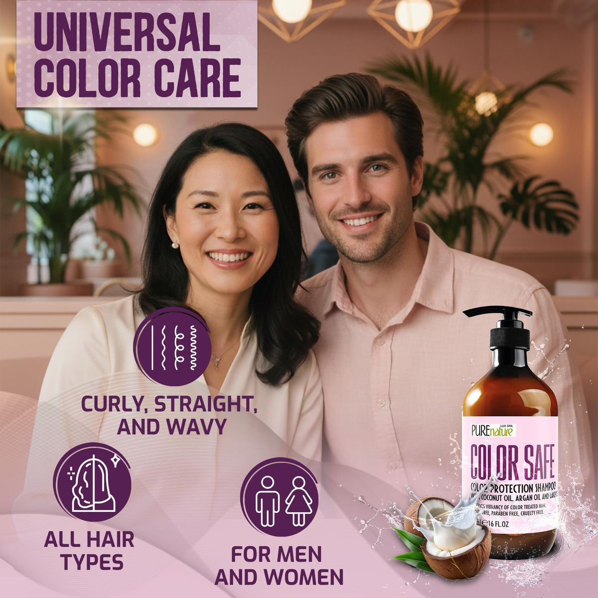 PURE NATURE LUX SPA in bathroom setting showing everyday convenience and salon-quality look