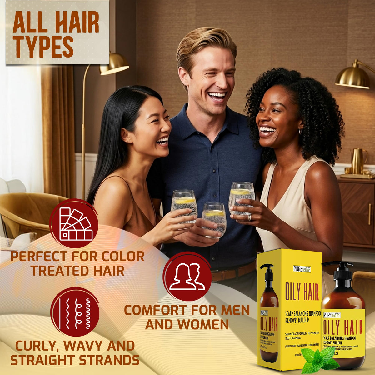 PURE NATURE LUX SPA bottle beside comb and towel illustrating salon routine