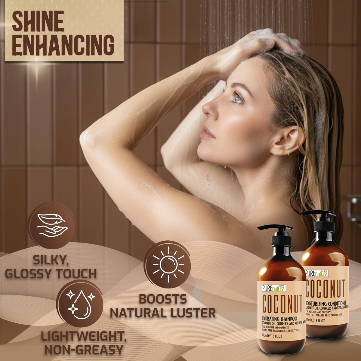 PURE NATURE LUX SPA duo staged in bathroom for salon-quality routine