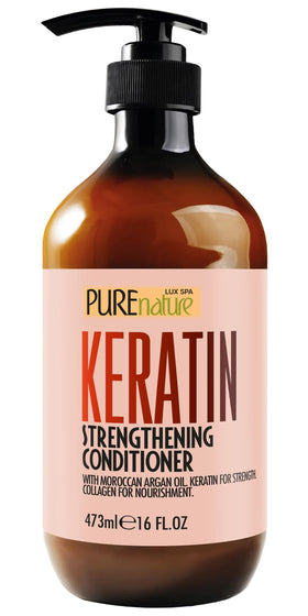 PURE NATURE LUX SPA front bottle showing keratin conditioner benefits