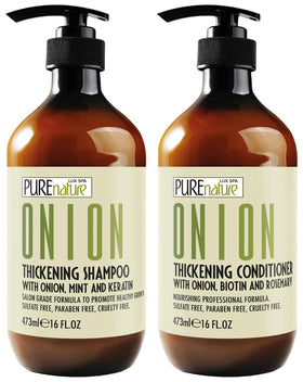 PURE NATURE LUX SPA front packaging showing volumizing shampoo and conditioner benefits