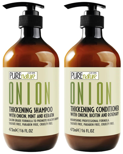 PURE NATURE LUX SPA front packaging showing volumizing shampoo and conditioner benefits