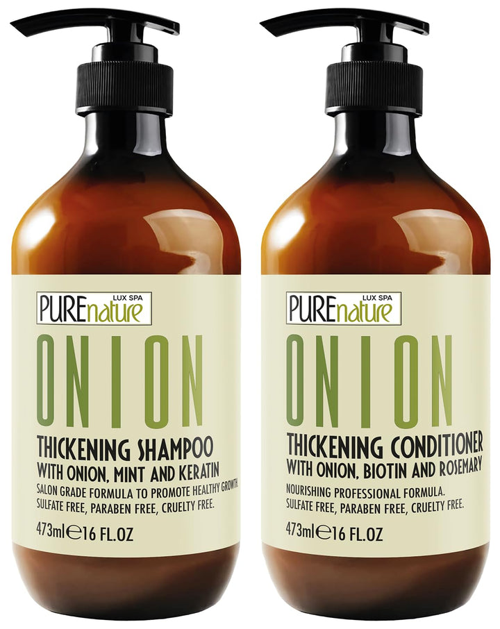 PURE NATURE LUX SPA front packaging showing volumizing shampoo and conditioner benefits