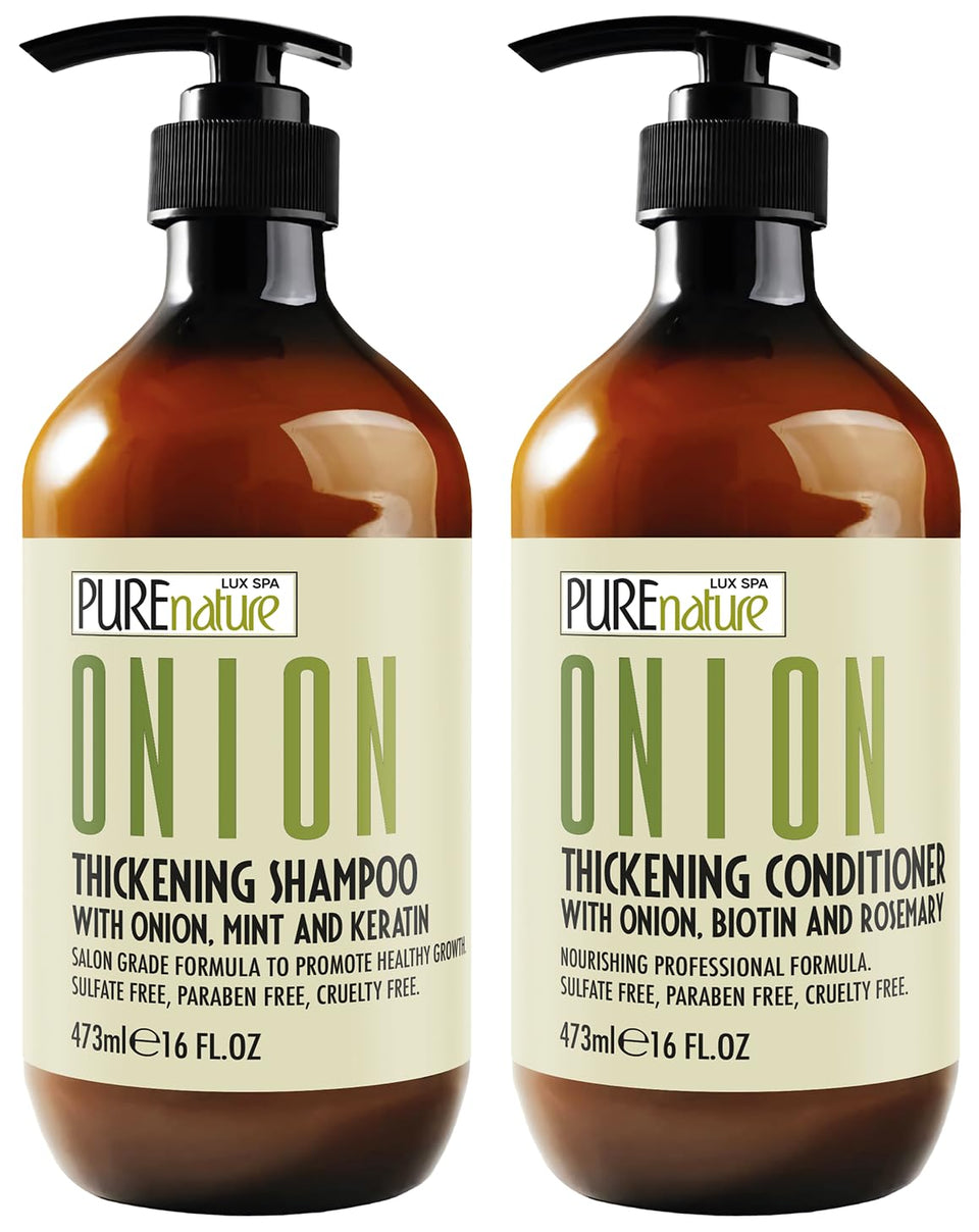PURE NATURE LUX SPA front packaging showing volumizing shampoo and conditioner benefits