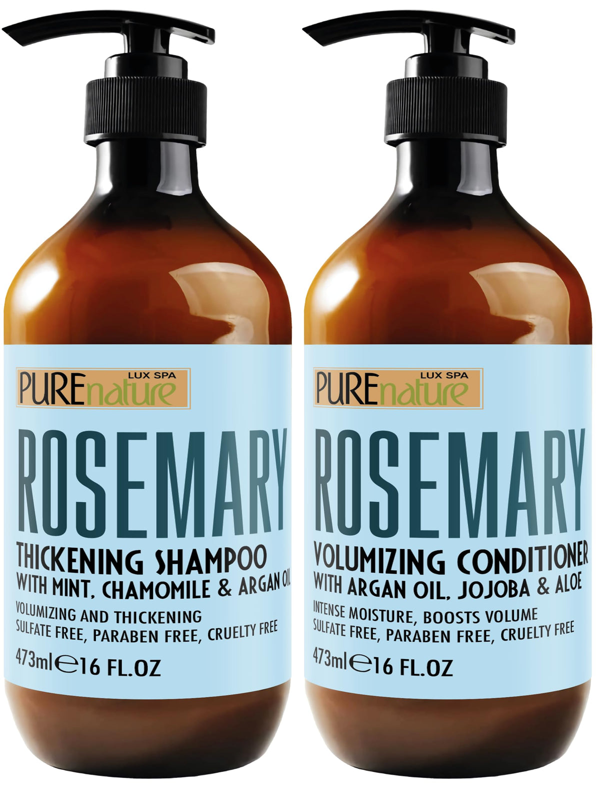 PURE NATURE LUX SPA front packaging showing rosemary mint volumizing duo benefits