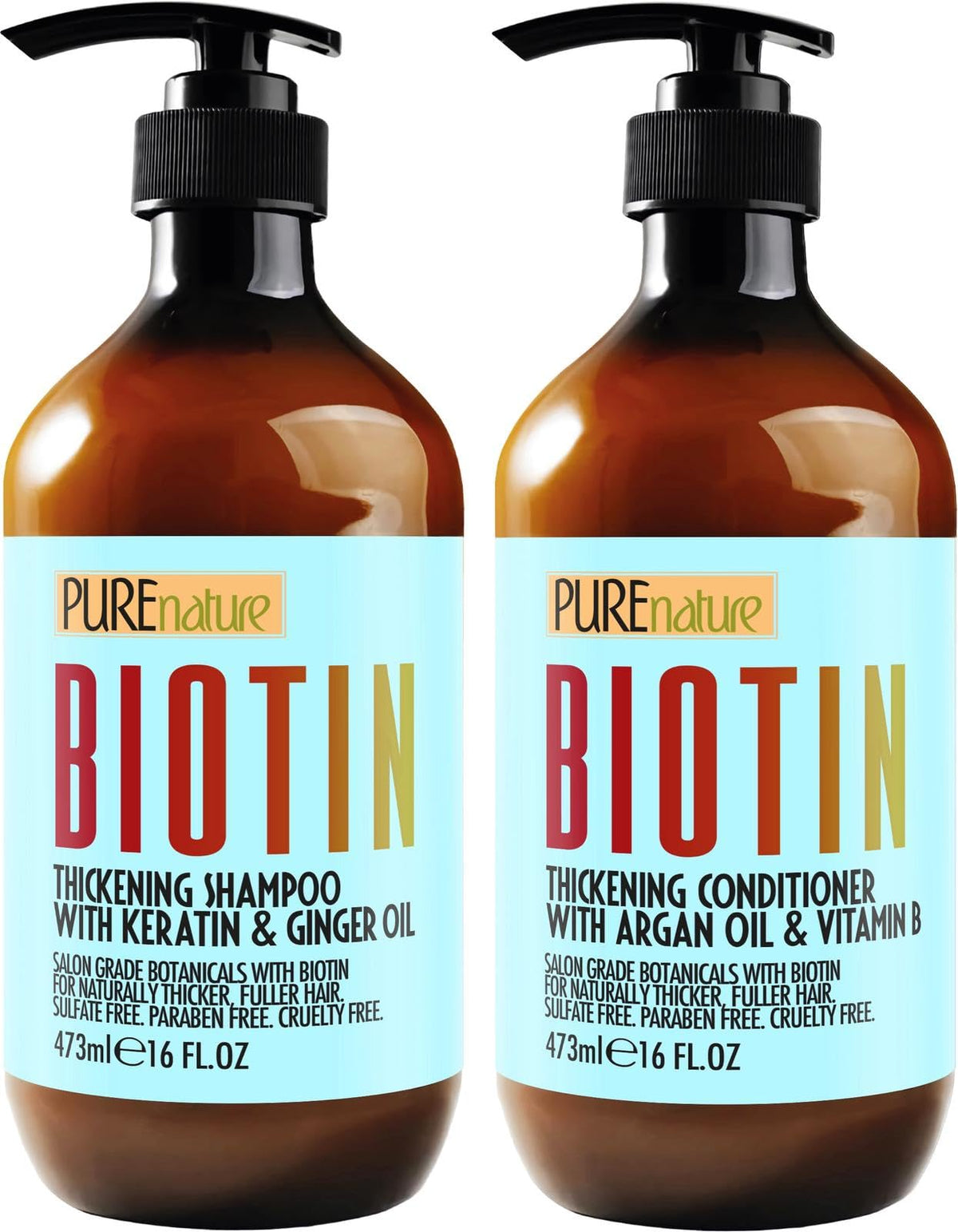 PURE NATURE LUX SPA front packaging showing both volumizing shampoo and conditioner, highlights salon-grade benefit