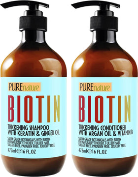PURE NATURE LUX SPA front packaging showing both volumizing shampoo and conditioner, highlights salon-grade benefit